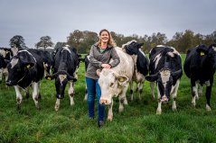 Melkveehouder Giske Warringa coördineert in het Drentse Nooitgedacht het Wageningse onderzoeksproject naar samenwerking tussen akkerbouwers en veehouders. 'Wij zeiden: kom maar onderzoek doen bij ons en wellicht leren wij van de vier andere PAVEx-gebieden (foto: Jaspar Moulijn)